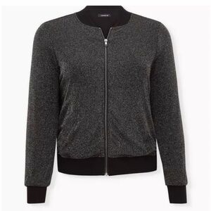 Torrid Size 2 Black Silver Metallic Full Zip Bomber Jacket